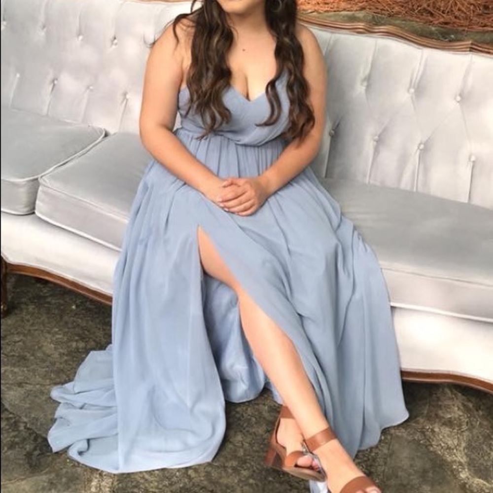 Azazie dusty blue Cora bridesmaid dress